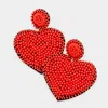 Fashnzfab Felt Back Beaded Heart Dangle Earrings In Red