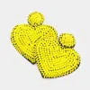 Fashnzfab Felt Back Beaded Heart Dangle Earrings In Yellow
