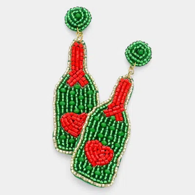 Fashnzfab Felt Back Beaded Heart Pointed Champagne Dangle Earrings In Green