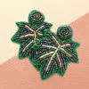 Fashnzfab Felt Back Beaded Maple Leaf Dangle Earrings - Green In Green