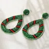 Fashnzfab Felt Back Beaded Open Teardrop Dangle Earrings In Green