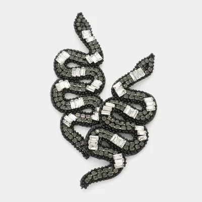 Fashnzfab Felt Back Beaded Snake Earrings In Silver