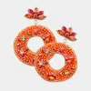 Fashnzfab Felt Back Beaded Teardrop Stones Open Circle Dangle Earrings In Orange