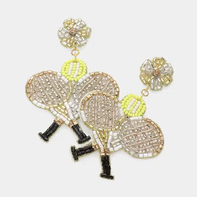 Fashnzfab Felt Back Beaded Tennis Ball Racket Dangle Earrings In Multi