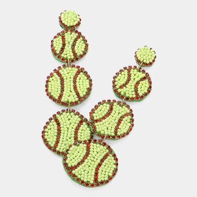 Fashnzfab Felt Back Beaded Triple Softball Link Dangle Earrings In Green