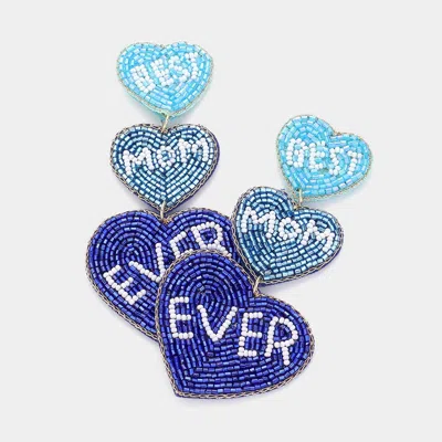 Fashnzfab Felt Back Best Mom Ever Message Triple Heart Beaded Dropdown Earrings In Blue