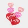 Fashnzfab Felt Back Best Mom Ever Message Triple Heart Beaded Dropdown Earrings In Pink