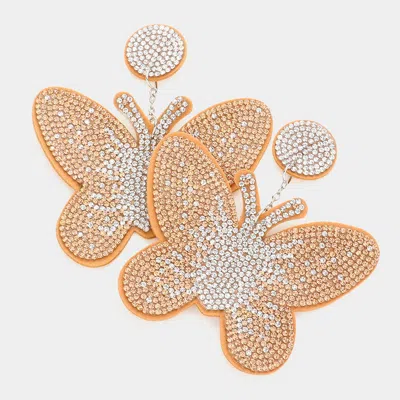 Fashnzfab Felt Back Bling Butterfly Dangle Earrings - Lt Col Topaz In Gold