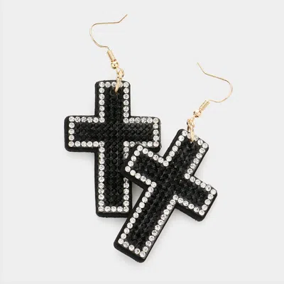 Fashnzfab Felt Back Bling Cross Dangle Earrings In Black