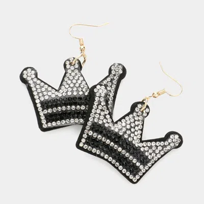 Fashnzfab Felt Back Bling Crown Dangle Earrings In Black