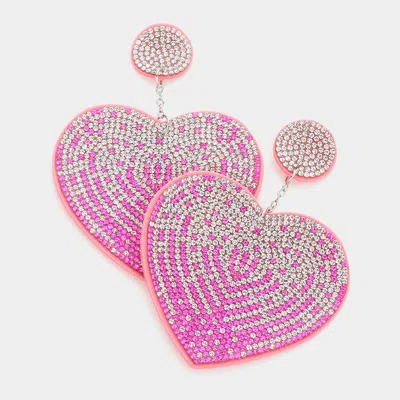 Fashnzfab Felt Back Bling Heart Dangle Earrings - Pink In Gold