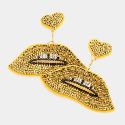 Fashnzfab Felt Back Bling Heart Lips Link Dangle Earrings In Gold