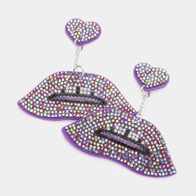 Fashnzfab Felt Back Bling Heart Lips Link Dangle Earrings In Purple