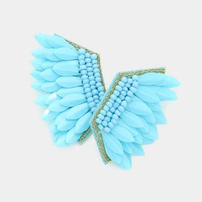 Fashnzfab Felt Back Boho Fringe Beaded Earrings In Blue