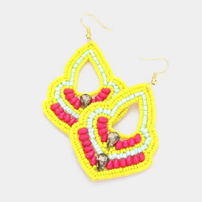 Fashnzfab Felt Back Boho Multi Beaded Dangle Earrings In Yellow