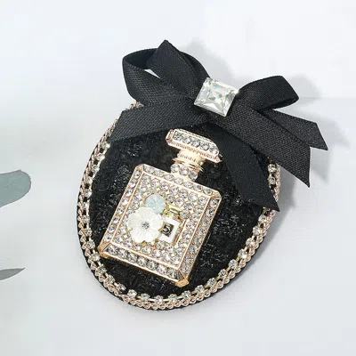 Fashnzfab Felt Back Bow Accent Floral Rhinestone Embellished Perfume Bottle Tweed Oval Frame Pin Brooch In Purple