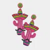 Fashnzfab Felt Back Cord Seed Beaded Cactus Dangle Earrings In Pink