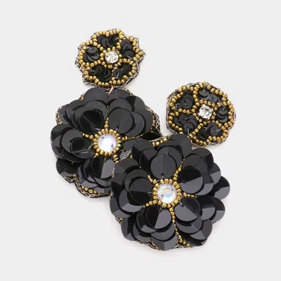 Fashnzfab Felt Back Double Flower Link Dangle Earrings In Black