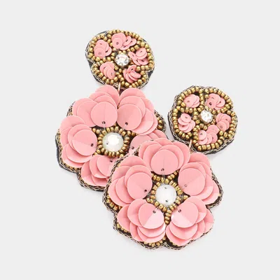 Fashnzfab Felt Back Double Flower Link Dangle Earrings In Pink