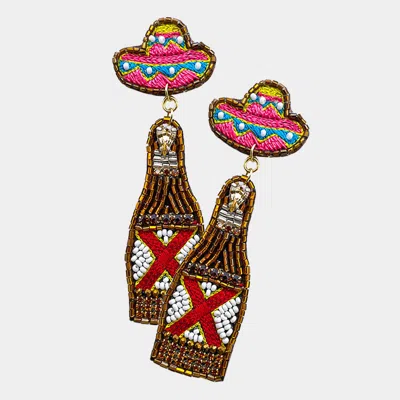 Fashnzfab Felt Back Embroidery Hat Beaded Beer Link Dangle Earrings In Multi