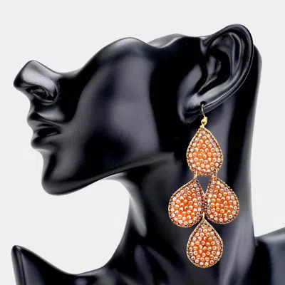 Fashnzfab Felt Back Faceted Beaded Teardrop Link Dangle Earrings - Rose Gold In Orange