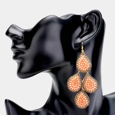 Fashnzfab Felt Back Faceted Beaded Teardrop Link Dangle Earrings In Pink