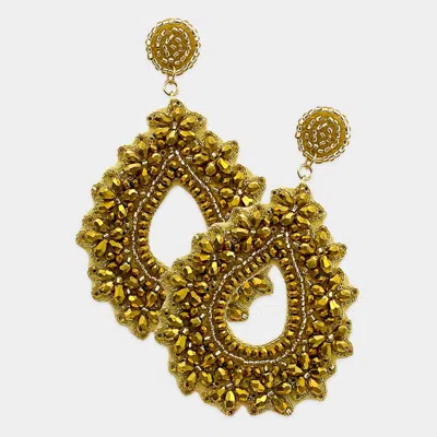 Fashnzfab Felt Back Floral Faceted Beaded Open Teardrop Dangle Earrings - Gold