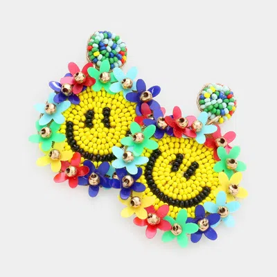 Fashnzfab Felt Back Floral Seed Beaded Smile Dangle Earrings In Multi