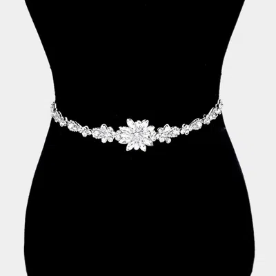 Fashnzfab Felt Back Flower Centered Sash Ribbon Bridal Wedding Belt / Headband In Metallic