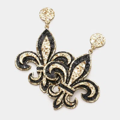 Fashnzfab Felt Back Glittered Fleur De Lis Dangle Earrings - Multi