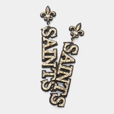 Fashnzfab Felt Back Glittered Saints Message Fleur De Lis Earrings - Black, Gold In Multi