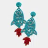 Fashnzfab Felt Back I Need Space Message Sequin Beaded Rocket Dangle Earrings In Blue