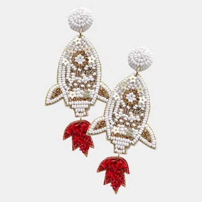 Fashnzfab Felt Back I Need Space Message Sequin Beaded Rocket Dangle Earrings In Metallic