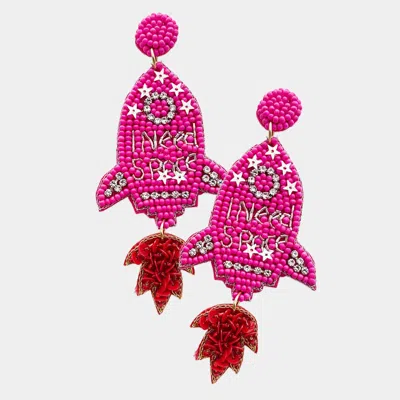 Fashnzfab Felt Back I Need Space Message Sequin Beaded Rocket Dangle Earrings In Pink