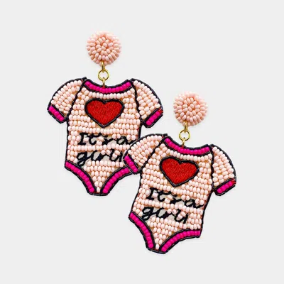 Fashnzfab Felt Back It's A Girl Message Heart Pointed Baby Bodysuit Dangle Earrings In Pink