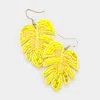 Fashnzfab Felt Back Leaf Beaded Dangle Earrings - Yellow In Yellow