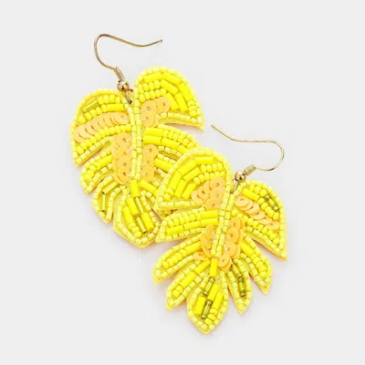 Fashnzfab Felt Back Leaf Beaded Dangle Earrings - Yellow