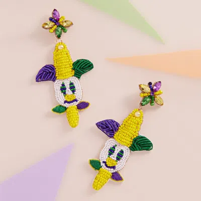 Fashnzfab Felt Back Mardi Gras Beaded Jester Pierrot Dangle Earrings - Multi