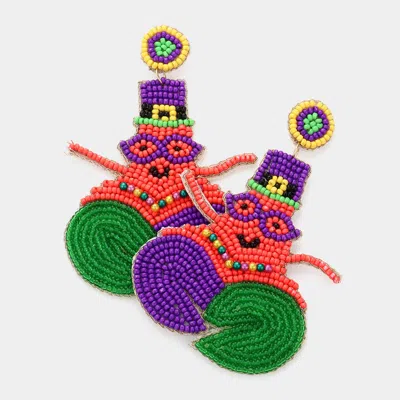 Fashnzfab Felt Back Mardi Gras Lobster Beaded Dangle Earrings In Multi