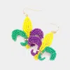 Fashnzfab Felt Back Mardi Gras Seed Beaded Fleur De Lis Dangle Earrings In Multi