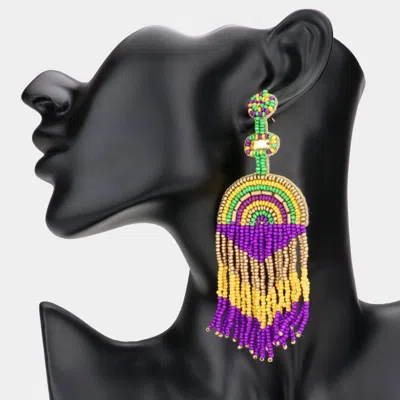 Fashnzfab Felt Back Mardi Gras Seed Beaded Fringe Dangle Earrings In Multi