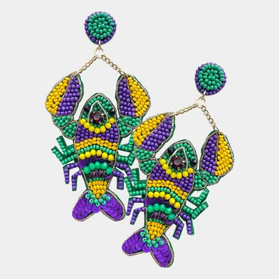 Fashnzfab Felt Back Mardi Gras Sequin Seed Beaded Lobster Dangle Earrings - Multi