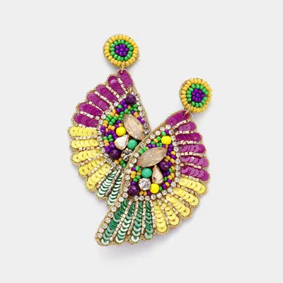 Fashnzfab Felt Back Mardi Gras Sequin Stone Beaded Dangle Earrings In Multi