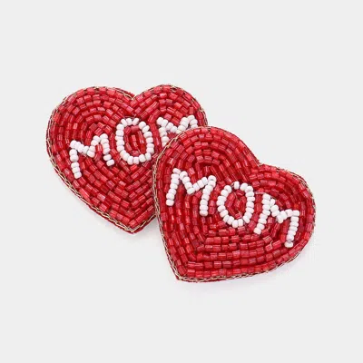Fashnzfab Felt Back Mom Message Heart Beaded Earrings In Red