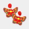 Fashnzfab Felt Back Multi Bead Butterfly Earrings - Red In Red