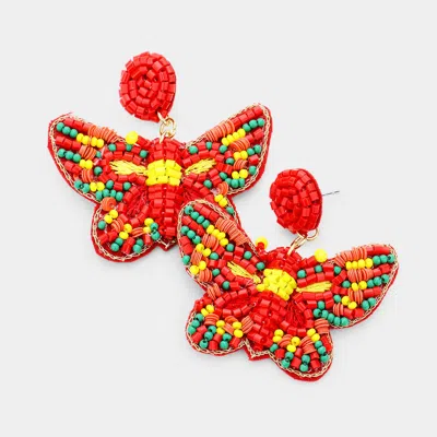 Fashnzfab Felt Back Multi Bead Butterfly Earrings - Red