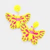 Fashnzfab Felt Back Multi Bead Butterfly Earrings In Yellow