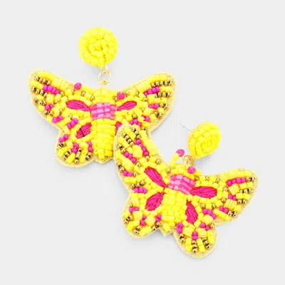 Fashnzfab Felt Back Multi Bead Butterfly Earrings In Yellow