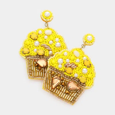 Fashnzfab Felt Back Multi Bead Cupcake Earrings In Yellow