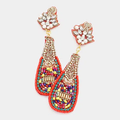 Fashnzfab Felt Back Multi Beaded Champagne Dangle Earrings - Multi In Gold